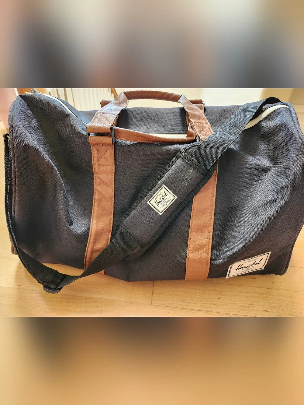 Herschel Supply Co Novel Black Duffel Bag with Brown Leather Handles